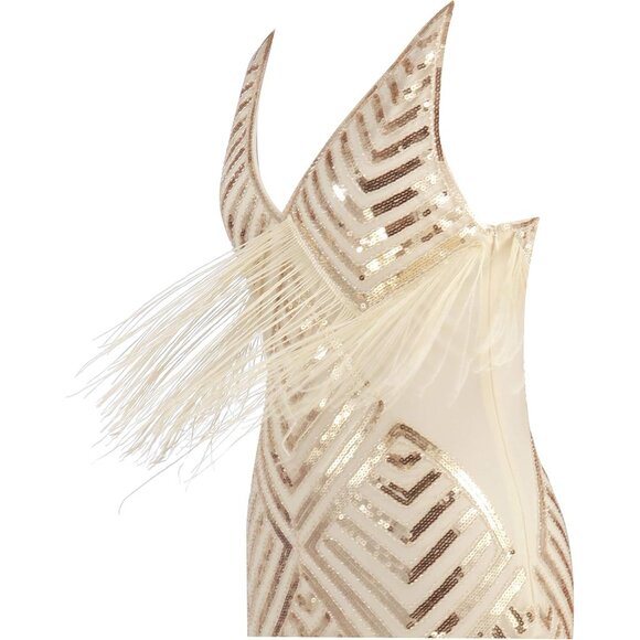 Women's Mini Dress Polyester V Neck Spaghetti Strap Gatsby 1920s - Picture 4 of 5